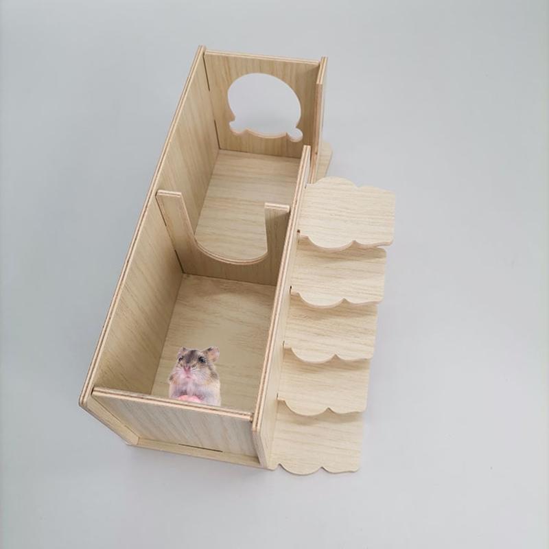 Hamster Wooden House Multi Chamber Small Animal Hideout Hut Chew Cage Toy for Syrian Mice Gerbils Hamster Mouse Dwarf