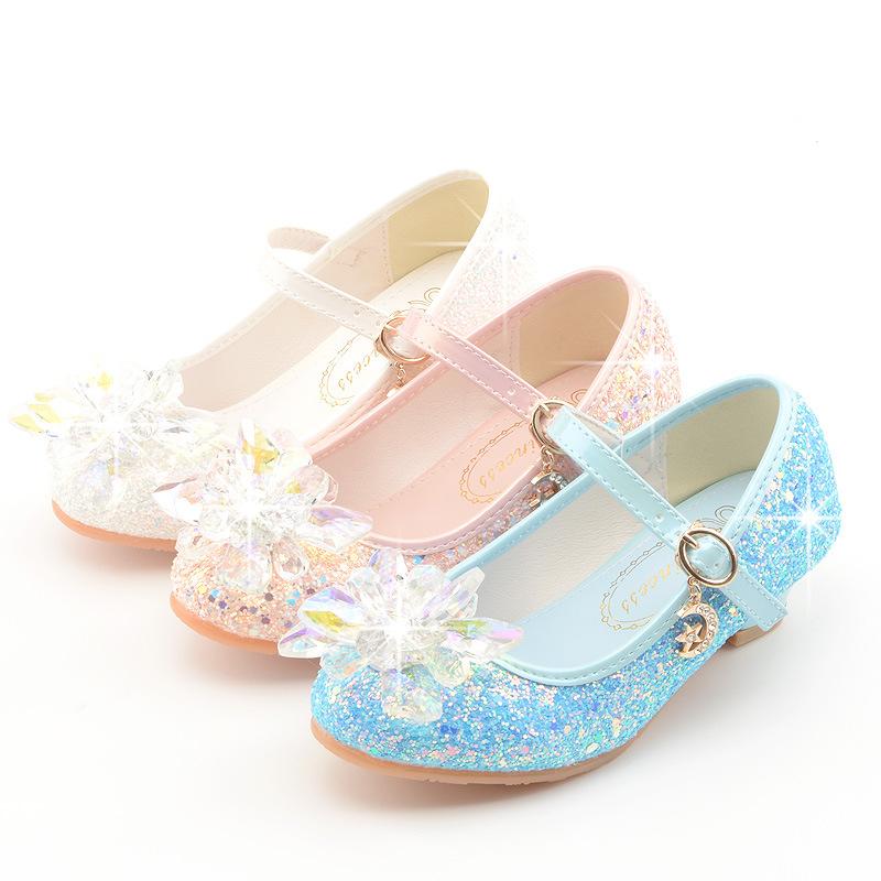 Spring and Autumn Girls' Princess Shoes with Back Bow, Children's Performance Leather Shoes, Korean Version of Frozen Crystal Kids' Shoes