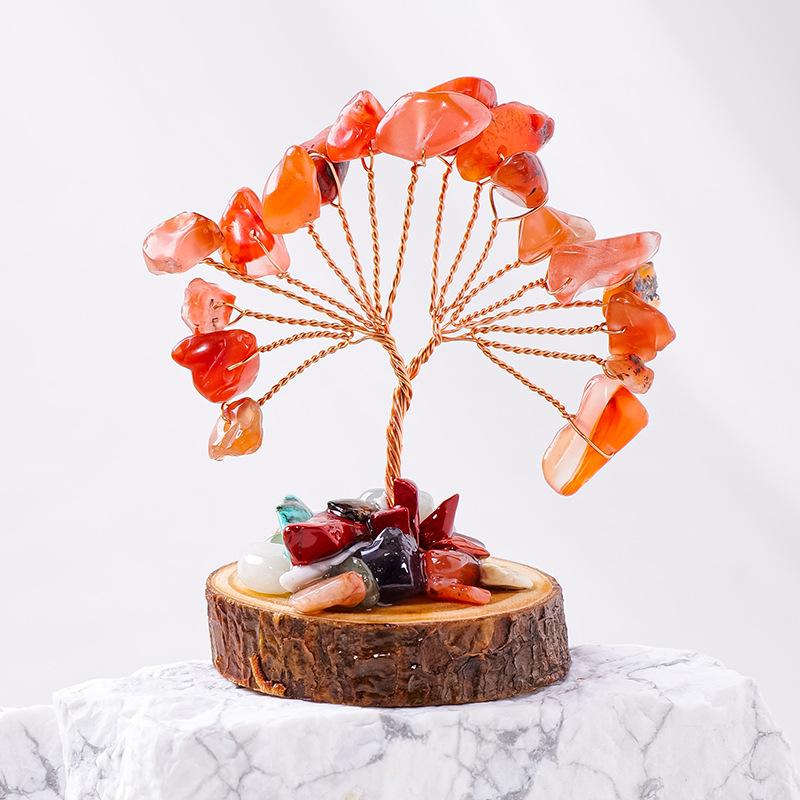 Natural Crystal Chips Tree Handmade With Copper Wire Wood Stump Base Money Tree Of Life Ornament Home Office Decor