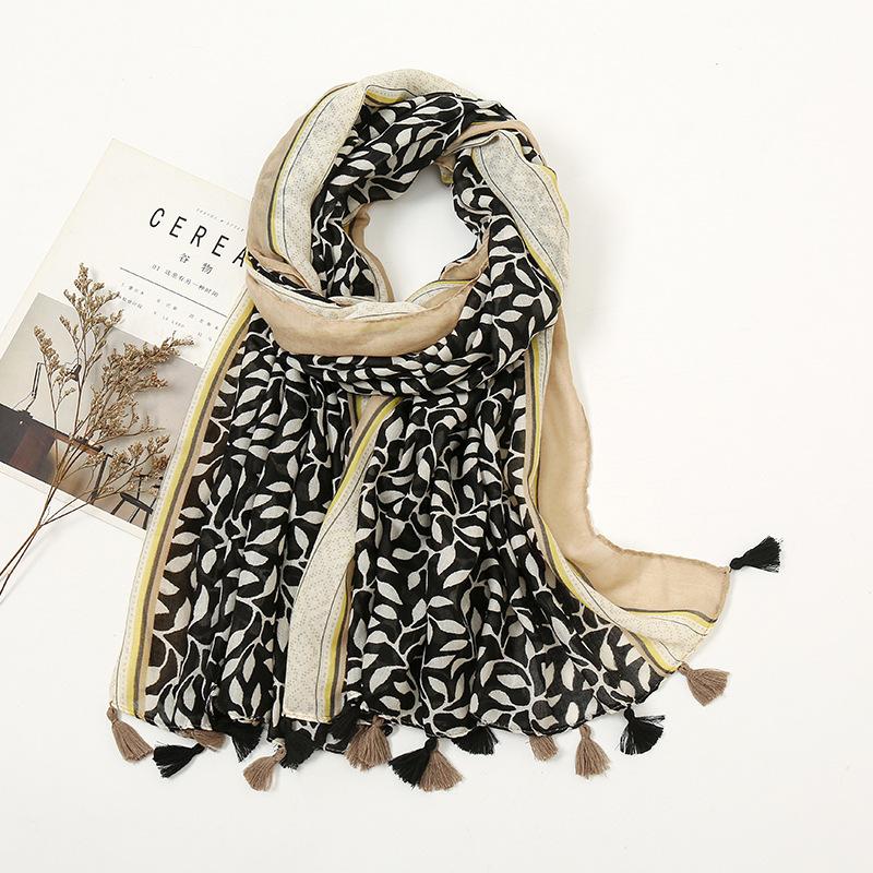 Fashion Luxury Ink Painting Floral Tassel Viscose Shawl Scarf Lady High Quality Wrap Pashmina Stole Bufandas Muslim Hijab