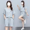 Short-sleeved Shorts Loose Suit Women's Summer Solid Color Round Neck Slim Sweatshirt Running Two-piece Set