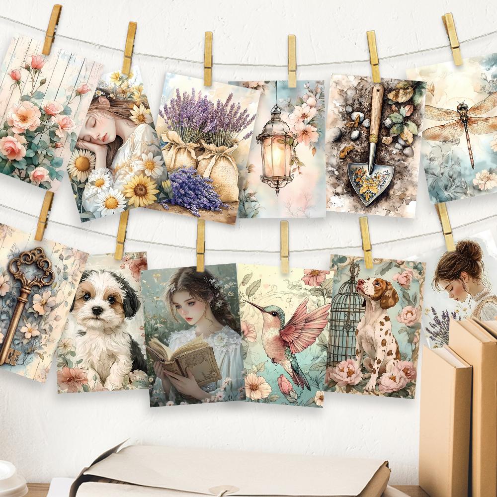 32 Stück, Vintage Heilende Blumenpostkarten, Raumdekor-Aufkleber, Broschürenmaterialien, Andenken, Sammlerstücke und zum Versenden