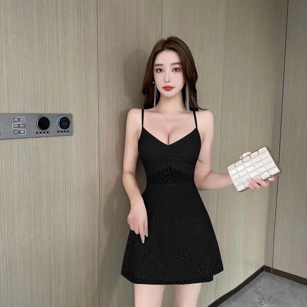 Sexy V-neck low-cut lace hollow-out tight-fitting hip-wrapped waist-closed bottom suspender dress store work women's clothing