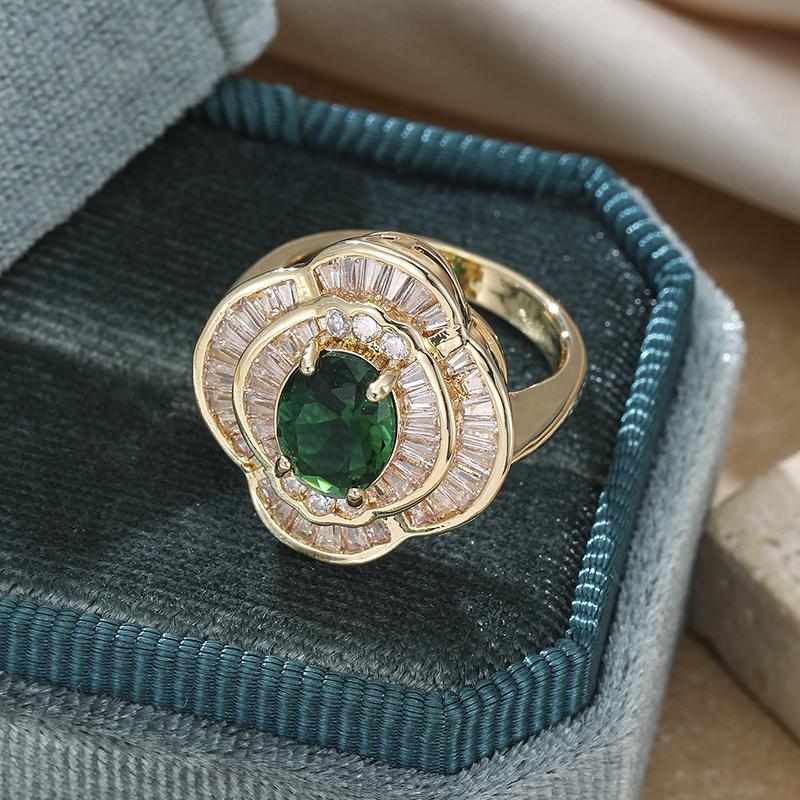 Exquisite Gorgeous Oval Green Cubic Zirconia Ring for Women Elegant Lady’s Wedding Anniversary Party Flower Ring Fashion Jewelry
