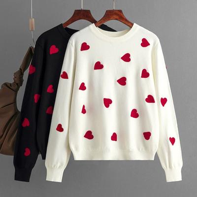 Damen Herbst und Winter Valentinstag Liebe Pullover Damen Strickwaren Übergröße Locker Grenzüberschreitender Pullover