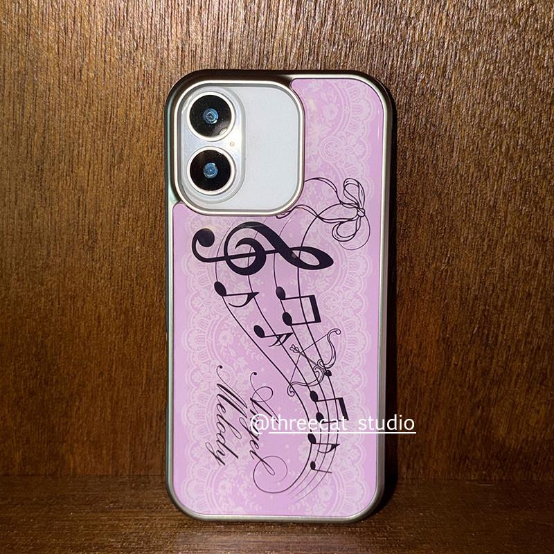

Korean Ins Angel Pink Lace Romantic Music Notes Phone Case for iPhone 17 16e 16 15 14 13 12 11 Pro Max XR Air Plus Luxury Clear iPhone 16