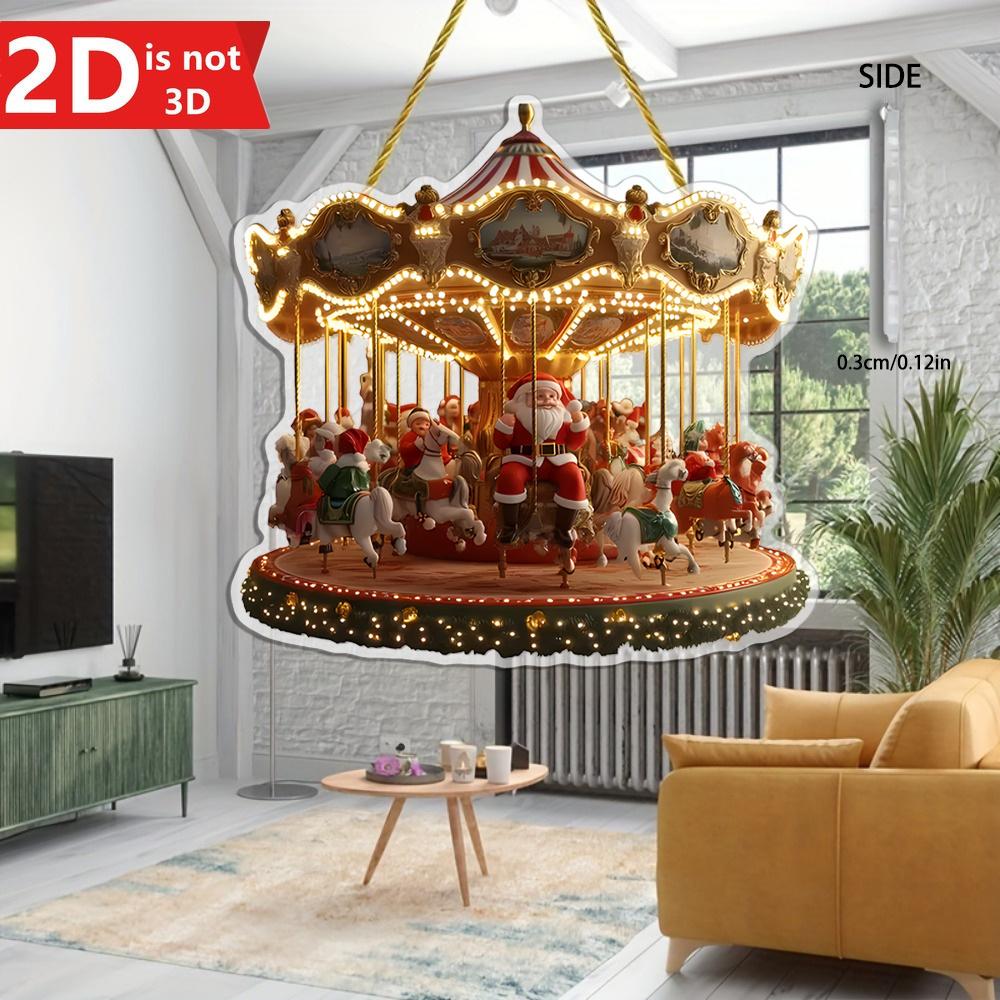 2D Weihnachtsmann Karussell Sonnenfänger. Feiertagsschmuck für Wohn- und Schlafzimmer. Das perfekte festliche Geschenk.