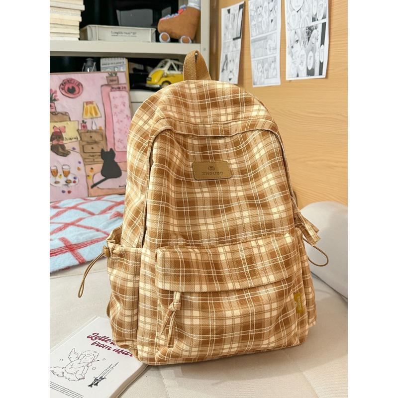 Autumn and Winter Vintage Plaid Schoolbag for Female Students, Stylish and Attractive College-style Backpack, Versatile and Ligh