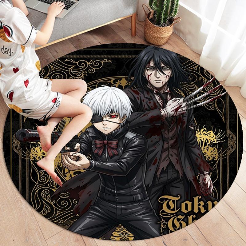 Tokyo Ghoul Runder Teppich Teppich für Wohnzimmer Schlafzimmer Sofa Spielzimmer Dekor Rutschfeste Bodenmatte