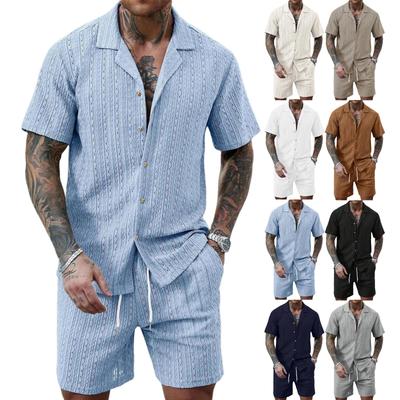 Men's Summer Casual Two Piece Set Short Sleeve Button Up Shirt Drawstring Waist Shorts Lightweight Breathable Fabric Relaxed Fit