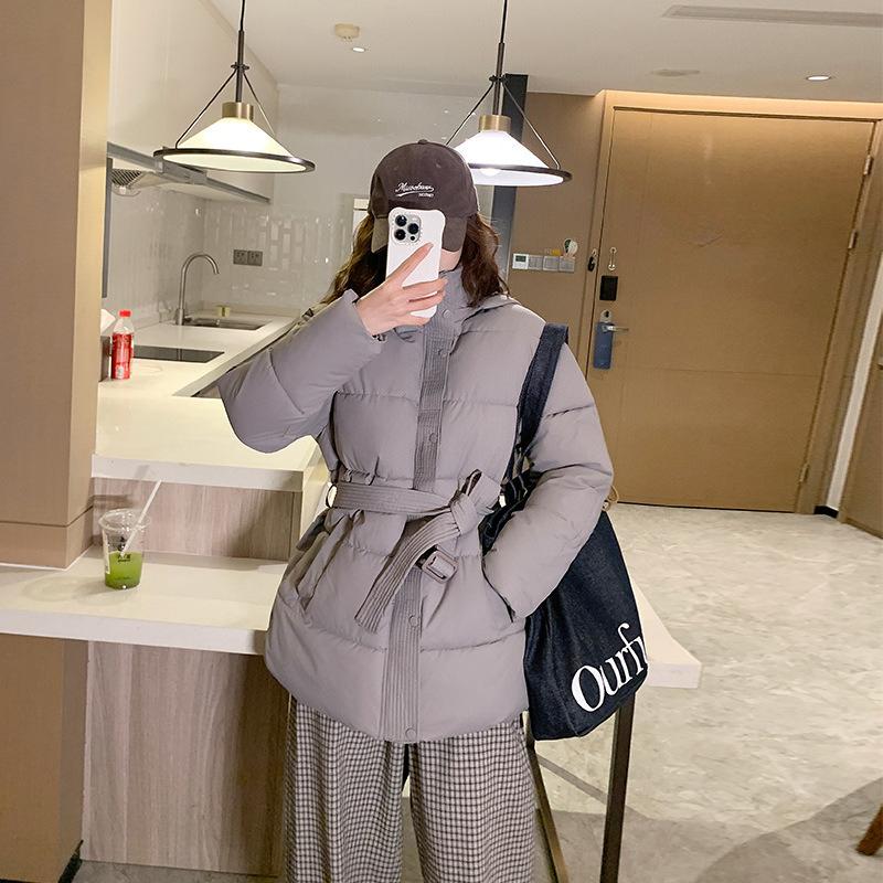 New Hooded Versatile Fashion Women's Cotton-padded Clothes, Cotton-padded Clothes, Belt Models, Thin and Foreign-looking Cotton-padded Jackets