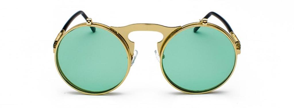 Steampunk Sunglasses Round Glasses Classic Fashion Stylish Full Rim Type Flip-up (Gold Green)