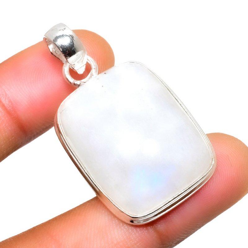 

Ювелирный кулон ручной работы с радужным лунным камнем 925 пробы, посеребренный, 1,70 дюйма 1.70 белый