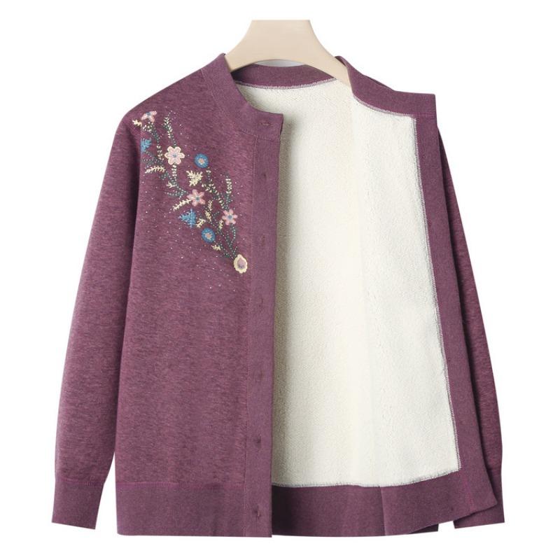 Grandma winter knitted sweater old man velvet cardigan female old lady autumn new clothes mother coat