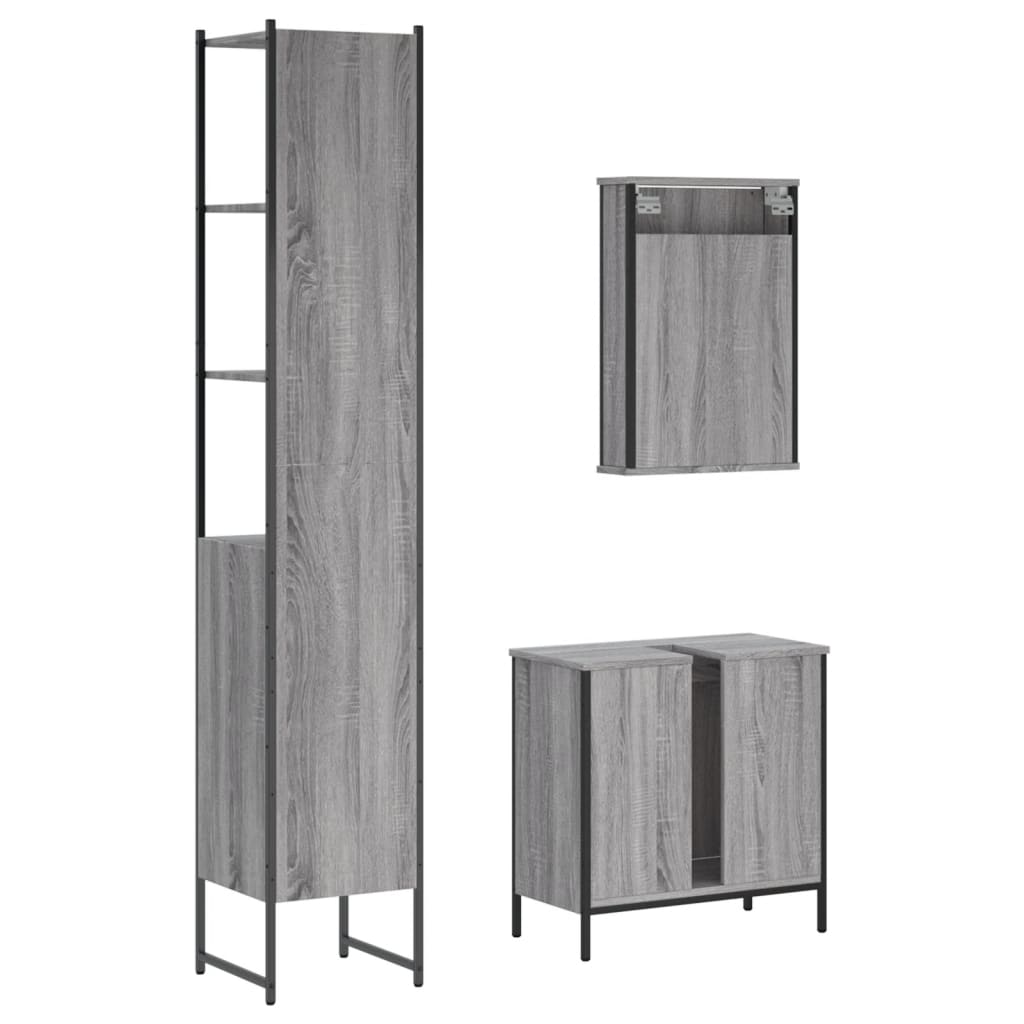 3 Piece Bathroom Furniture Set Gray Sonoma Particleboard