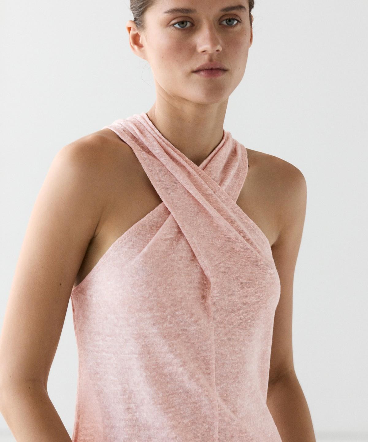 Masimodutti Linen Blend Wrap Neck Top