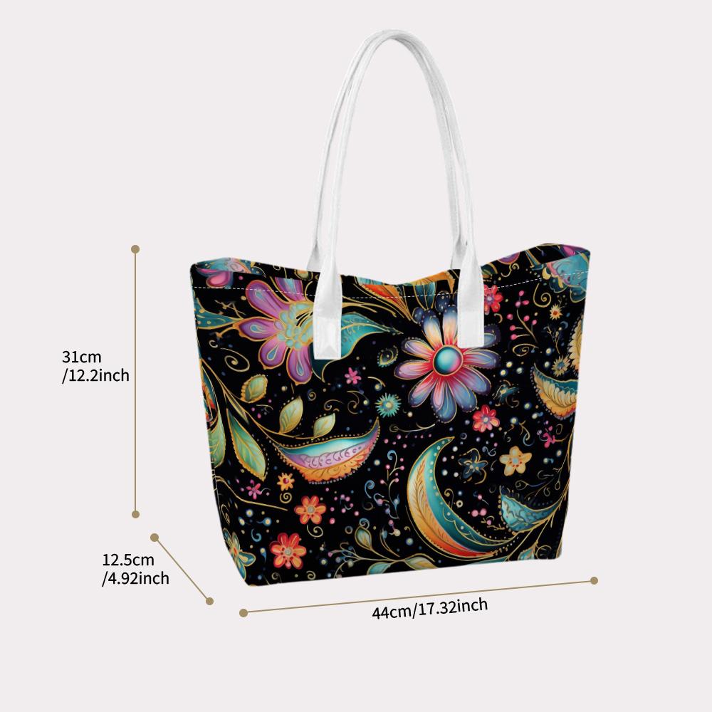 Bohemian Floral Print Tote Bag Daily Use Fashion Casual Shoulder Handbag for Outdoor Shopping