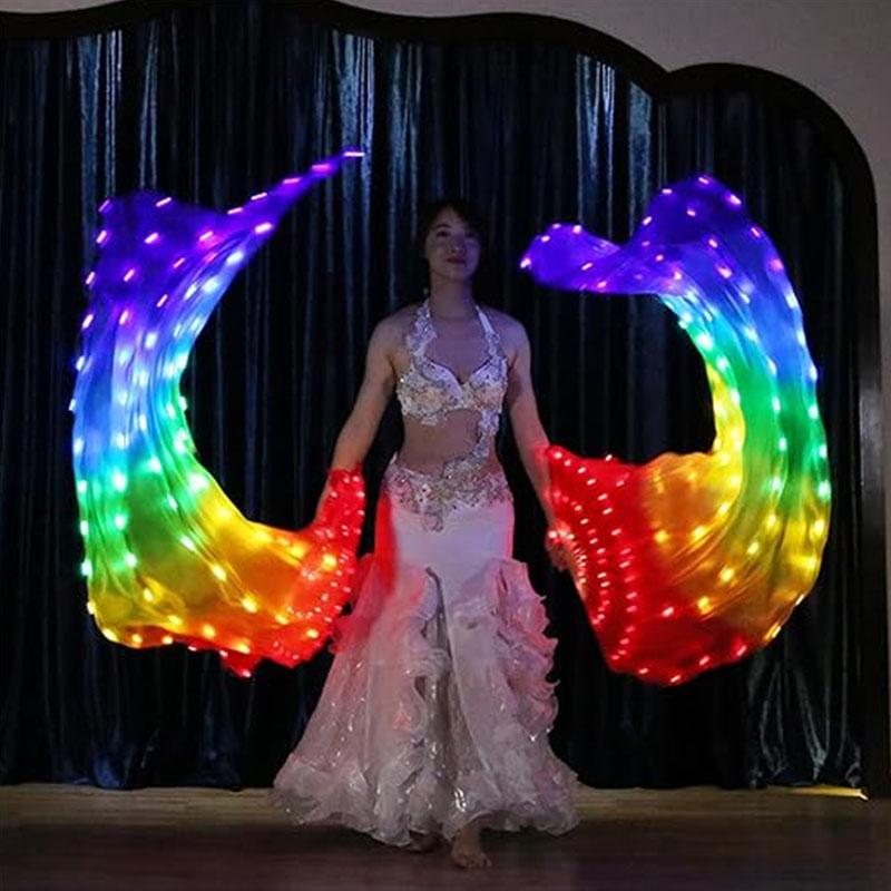 Véu Ventilador LED de Dança do Ventre de 1,5 metros com Luzes Coloridas para Mulheres Dança de Adoração e Louvor Suprimentos para Performances de Palco