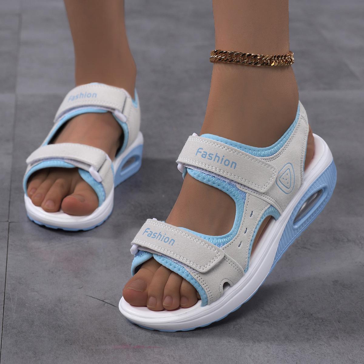 Damen Übergröße Klettverschluss Sandalen - Sommer Strand & Outdoor Schuhe mit Luftpolster Sohle Size 38 gray