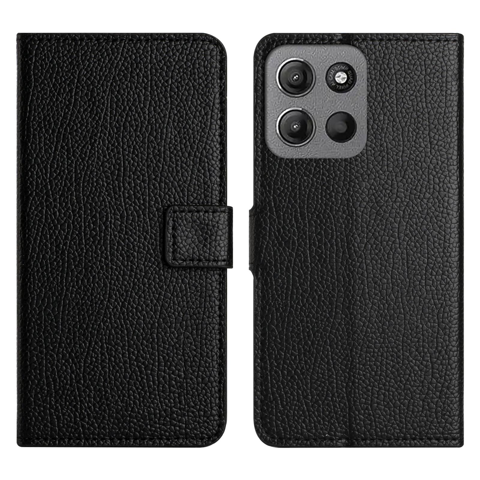 

For Motorola Moto G15 4G/G15 Power 4G Case PU Leather Wallet Phone Cover Litchi Texture,Black A