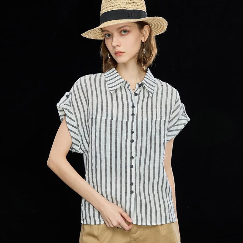 Women's 100% Linen Sleeveless Striped Shirt