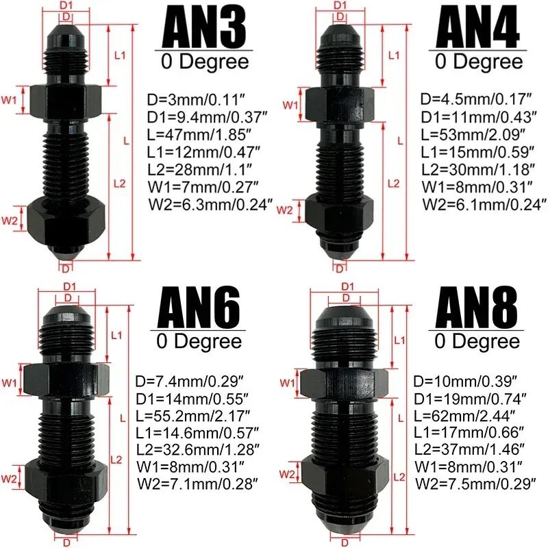 2X AN3 AN4 AN6 AN8 AN10 AN12 0 Degree Flare Bulkhead Fitting Fuel Hose Straight Male To Male Adapter w/Nut For Tab or Wirewall