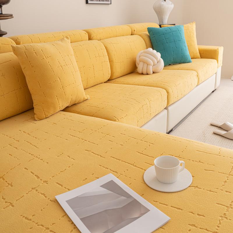 

Жакардовий чохол для дивана. Еластичний чохол для дивана. Індивідуальне сидіння. Подушка. Plus XL(4 seater) жовтий