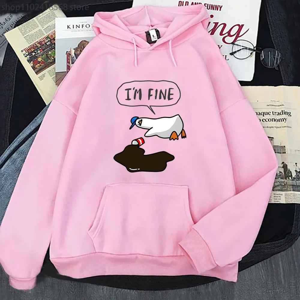 I’m Fine Hoodies Duck with Spilt Coffee Sweatshirts Cartoon Anime Tracksuit Men Winter Clothes Women Tops
