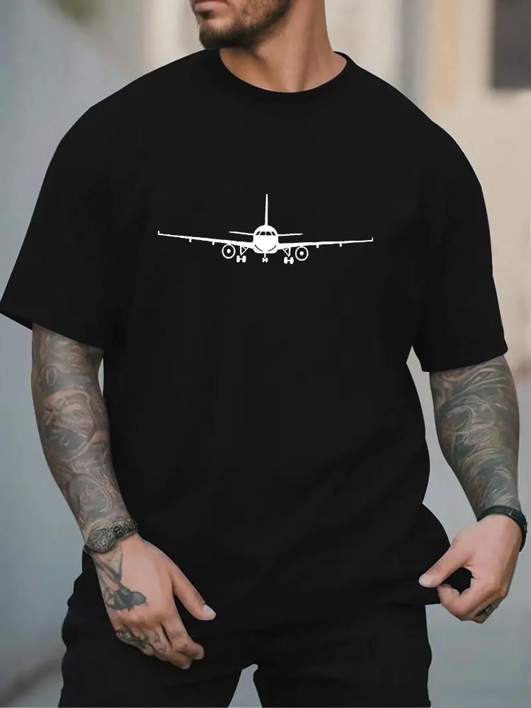 Unisex O Neck Tee Simple Airplane Silhouette Graphic Print Cotton Short Sleeve Loose Summer Breathable Daily Casual Basic Wear Top