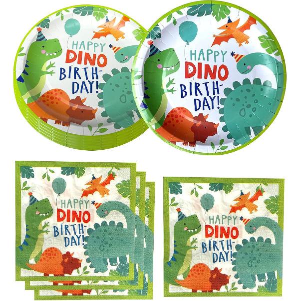 Watercolor Dinosaur Birthday Party Supplies, 20 Plates and 20 Napkin, for Dinosaur Theme Birthday Party Decoration for Boys Kids