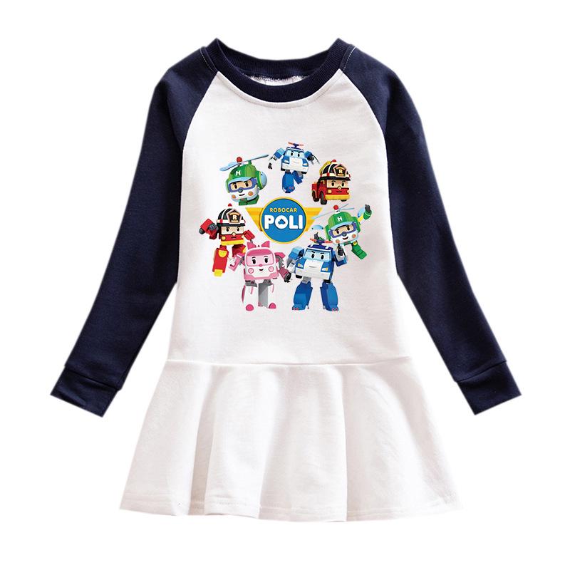 Korean-Style Baby Girl Long Sleeve Cartoon Dress with Ruffle Mesh Pleated Skirt