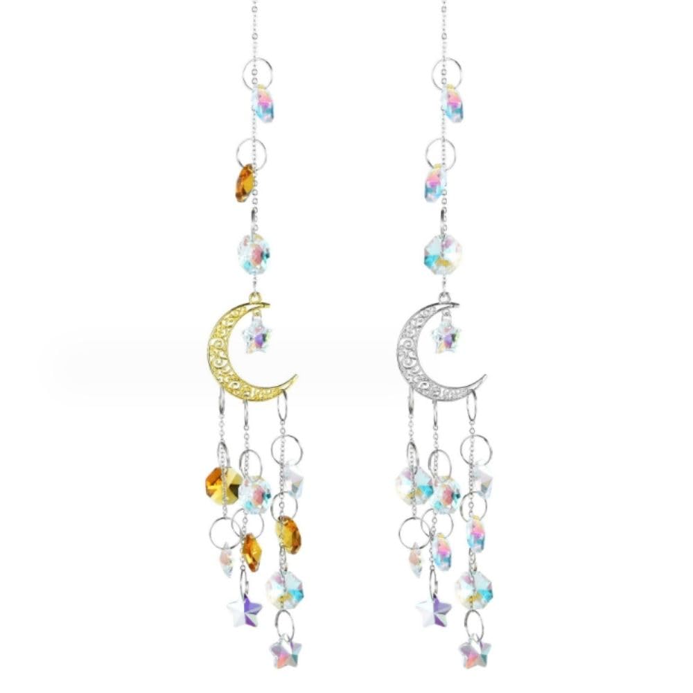 

PLEAVIT Кристальный Ловец Солнца, Дизайн Луна и Звезда Фэн-шуй, Золотой и Серебряный Набор Луны для Автомобиля, Интерьера, Окна и Прихожей