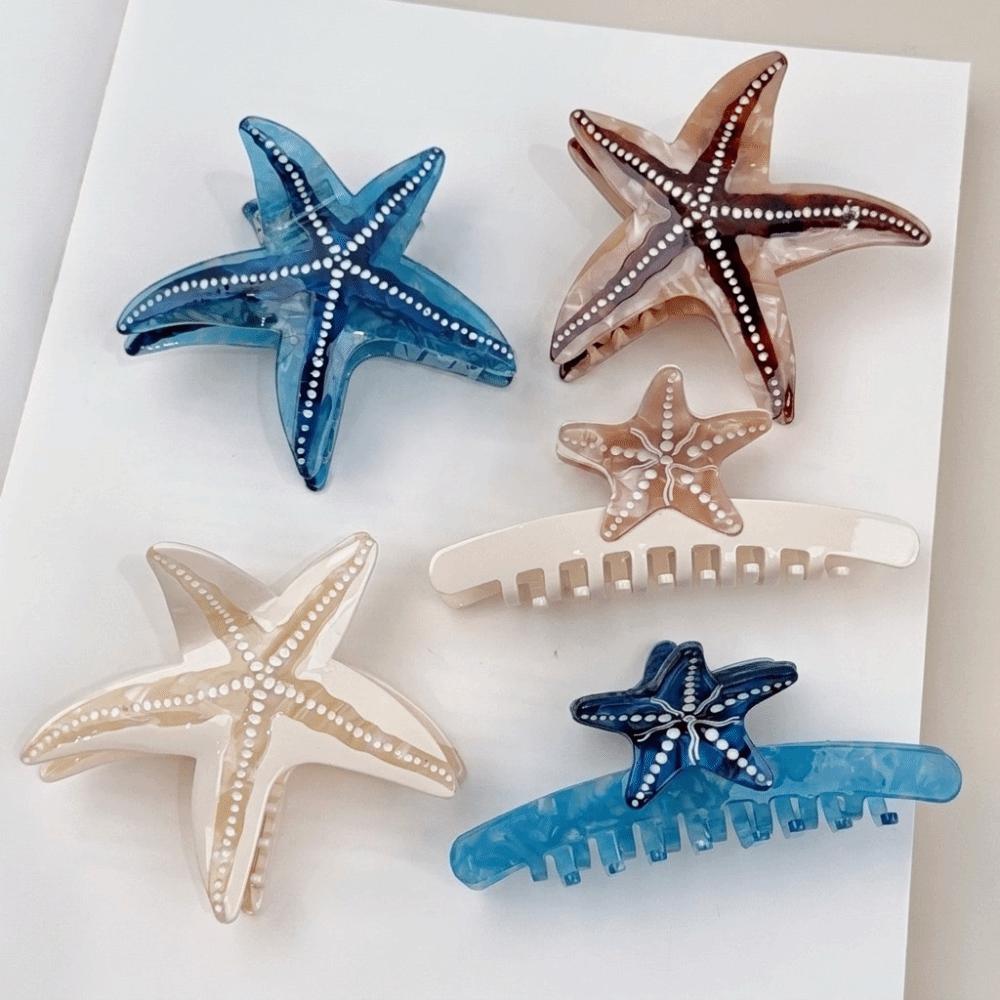Non-Slip Starfish Hair Claw Clip Ocean Style Hair Barrettes Acetate Shark Clip  For Women