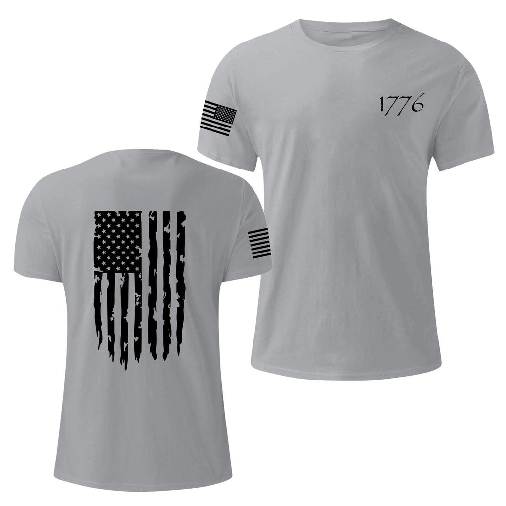 Męska Modna Codzienna Koszulka z Nadrukiem Dnia Niepodległości z Okrągłym Dekoltem i Krótkim Rękawem