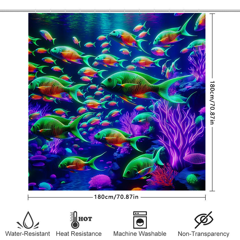 High-Quality Fish Tank Shower Curtain Colorful Aquatic Print For Bathroom Decorations Perfect Gift Idea (72 X 72) [Free Shipping