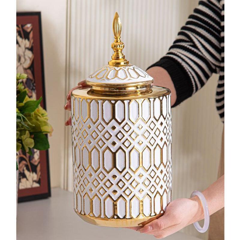 White gold-plated ceramic vase Living room general jar jewelry storage rack Creative floral decorations and ornaments Flower pot