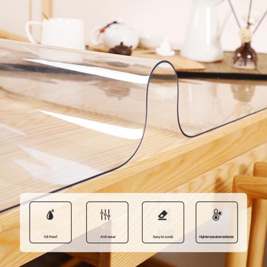 Transparent Table Protector Waterproof Tablecloth 0.8mm Thick Plastic Table Cover Protects from Scratches Spills for Dining Table Kitchen Dresser