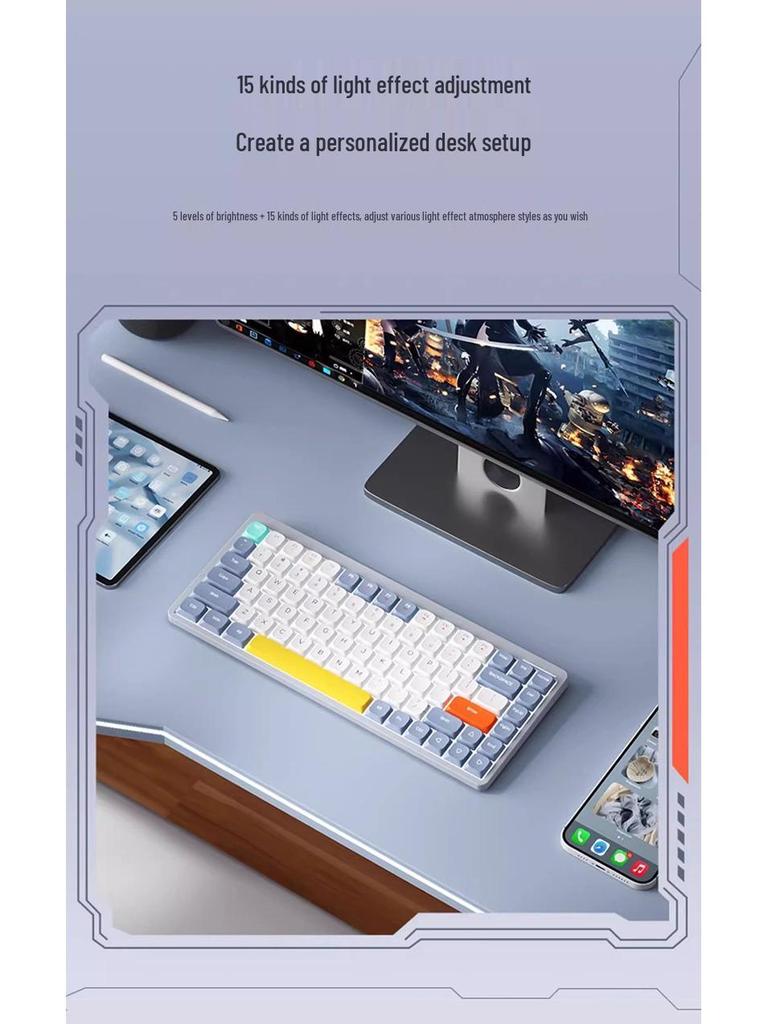 Slim 84-Key Wireless/Wired Tri-Mode Portable Silent Mechanical Keyboard for Office Use