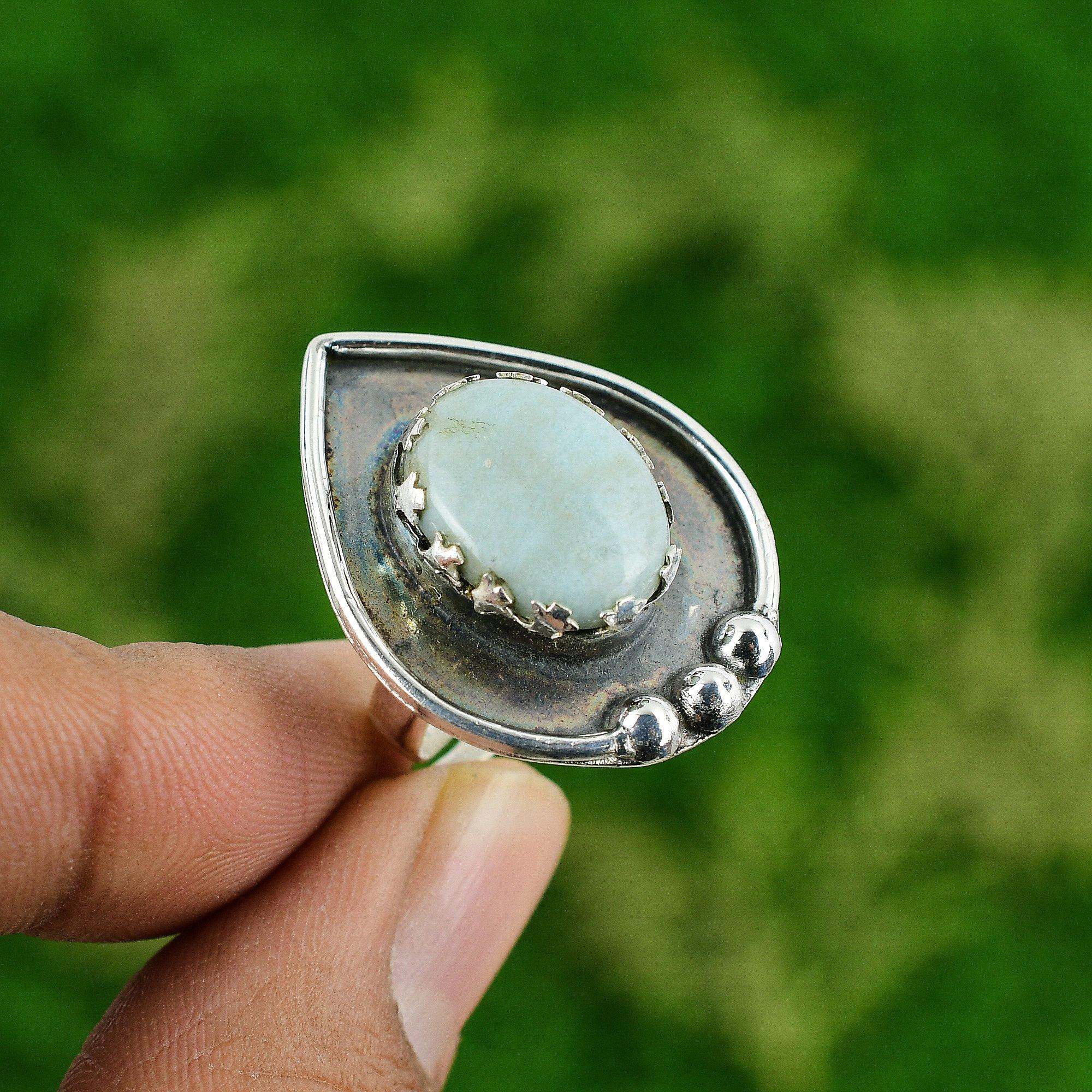

Birthday Gift For Her Natural Larimar Statement Adjustable Ring 925 Silver Adjustable