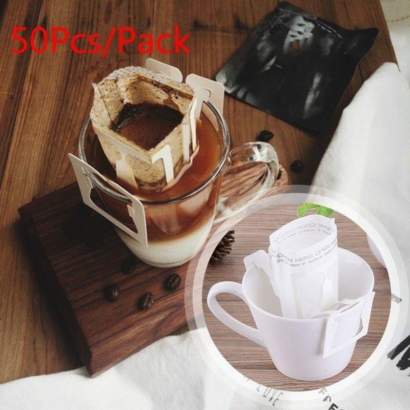 50 pezzi/confezione filtro per caffè a goccia portatile appeso tazza auricolare filtri per caffè carta casa ufficio viaggio preparare caffè e tè strumenti