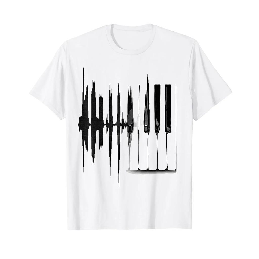 Keyboard Heartbeat Cool Piano And Organ Player Musical Item T Shirt Vintage Soft Graphic Versatile Top For Everyday Wear