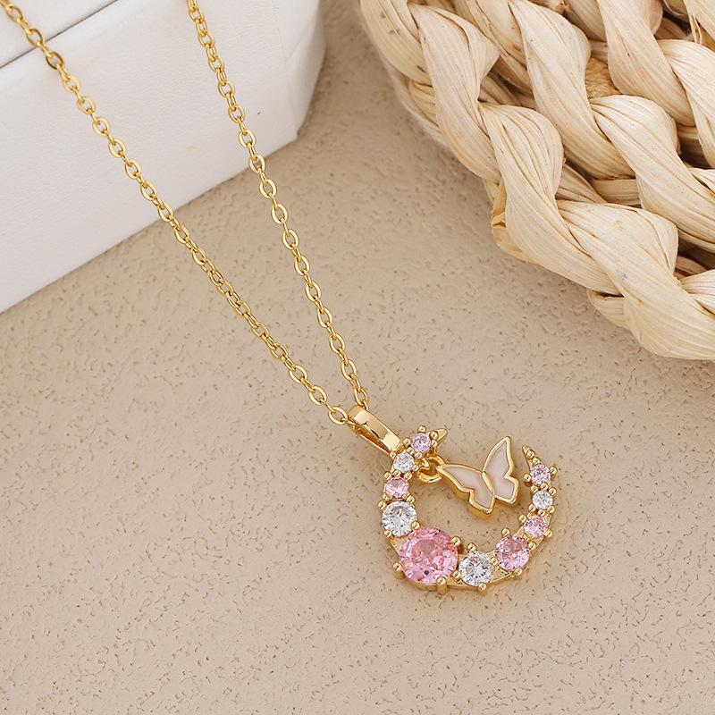 Fashion Butterfly Moon Necklace Women's Stainless Steel Collar Chain High End Elegant 2025 New Korean Jewelry Gift