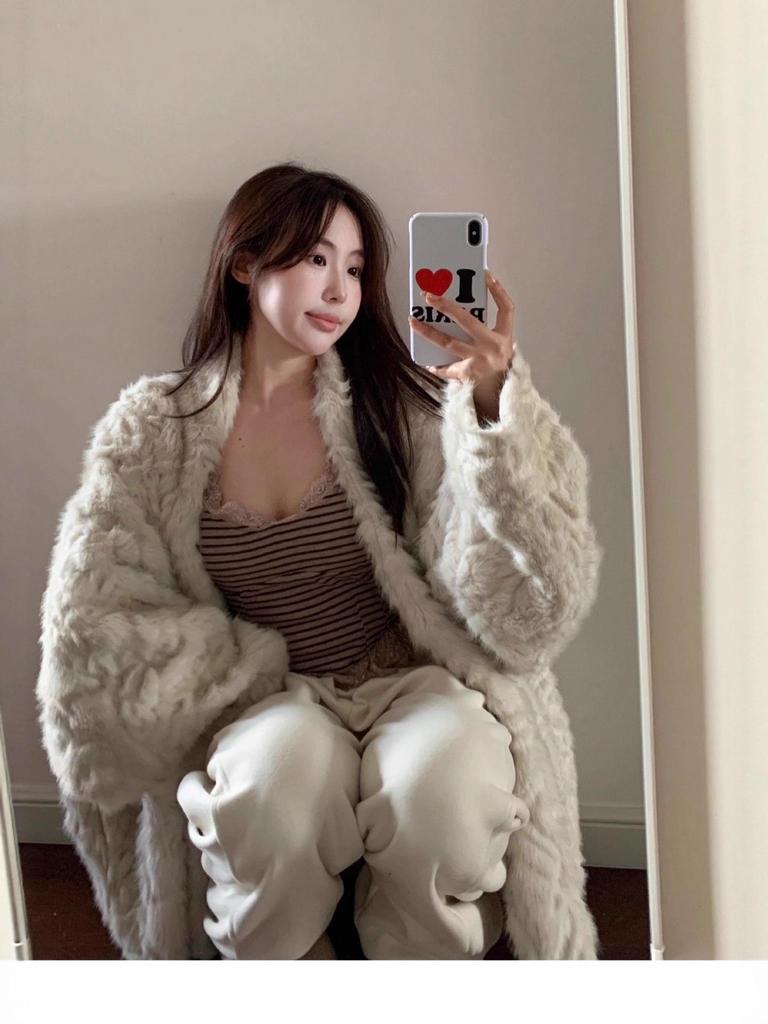 Damen Mittellanger Faux Nerz Wildleder Mantel - Wintergefärbte Spitze Lässiger Stil Übermantel