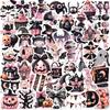 50pcs Black Pink Halloween Graffiti Cartoon Stickers for Guitar, Notebook, Luggage, DIY, Waterproof Decoration.