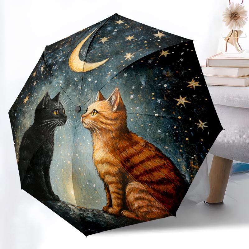 Automatic Open/Close Umbrella with Black/Golden Celestial & Starry Night Sky - Automatic Folding/Opening, 8-Rib Windproof-like