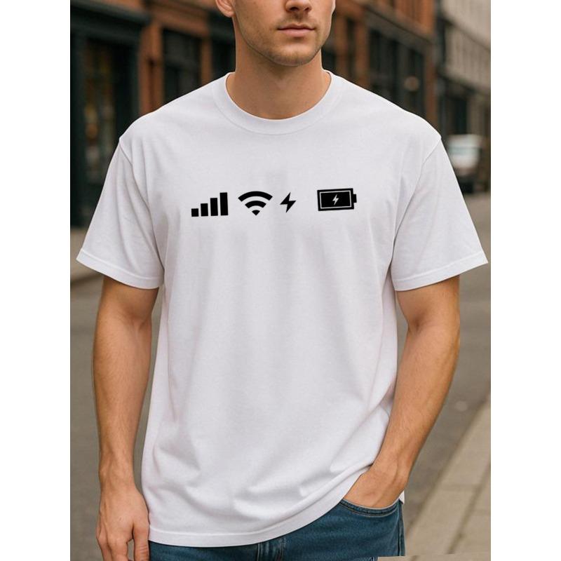 European Sizes Mobile Phone Signal Status Symbol, Interesting and Humorous, New Arrivals, Men's Casual Short-sleeved Round-neck Pattern Printed