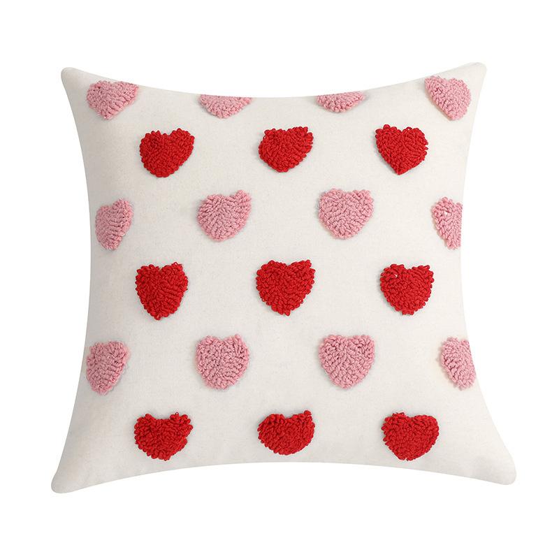 Love Pillow Cover Heart Shaped Pillow Cover Valentines Day Throw Pillow Covers Heart Love Couples Decorations Embroidery Pillowcases (No Lint))))