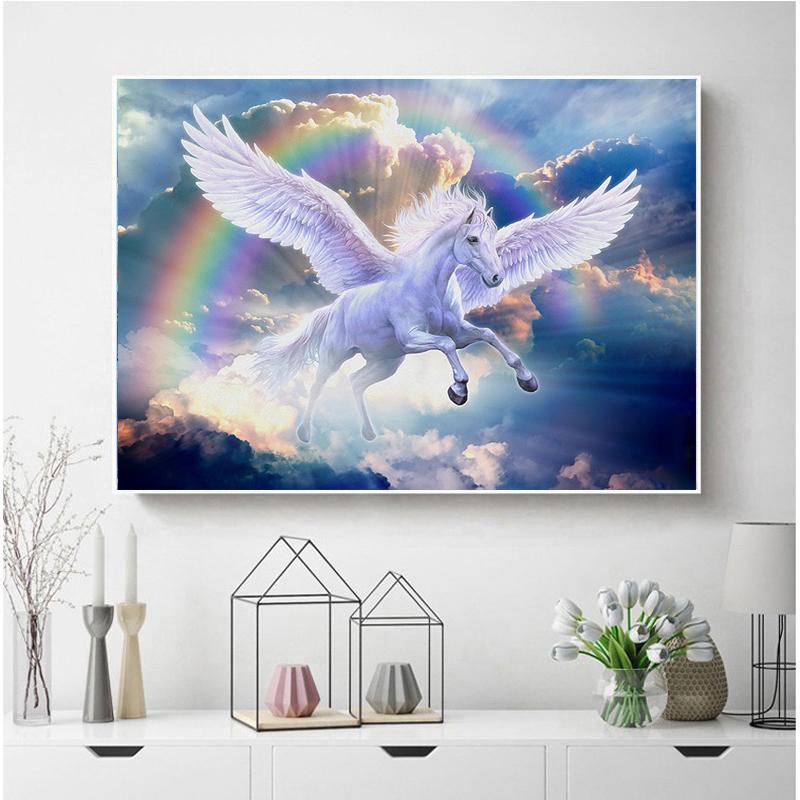 Diamant-Stickerei, weißer Pegasus, komplett, quadratisch/rund, Neuankömmling, 3D-Diamant-Gemälde, klarer Himmel, Bild von Strass-Wandkunst