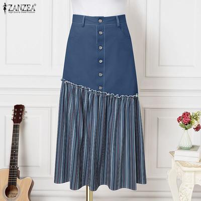 Womens Summer Casual Splice Loose Midi Skirts