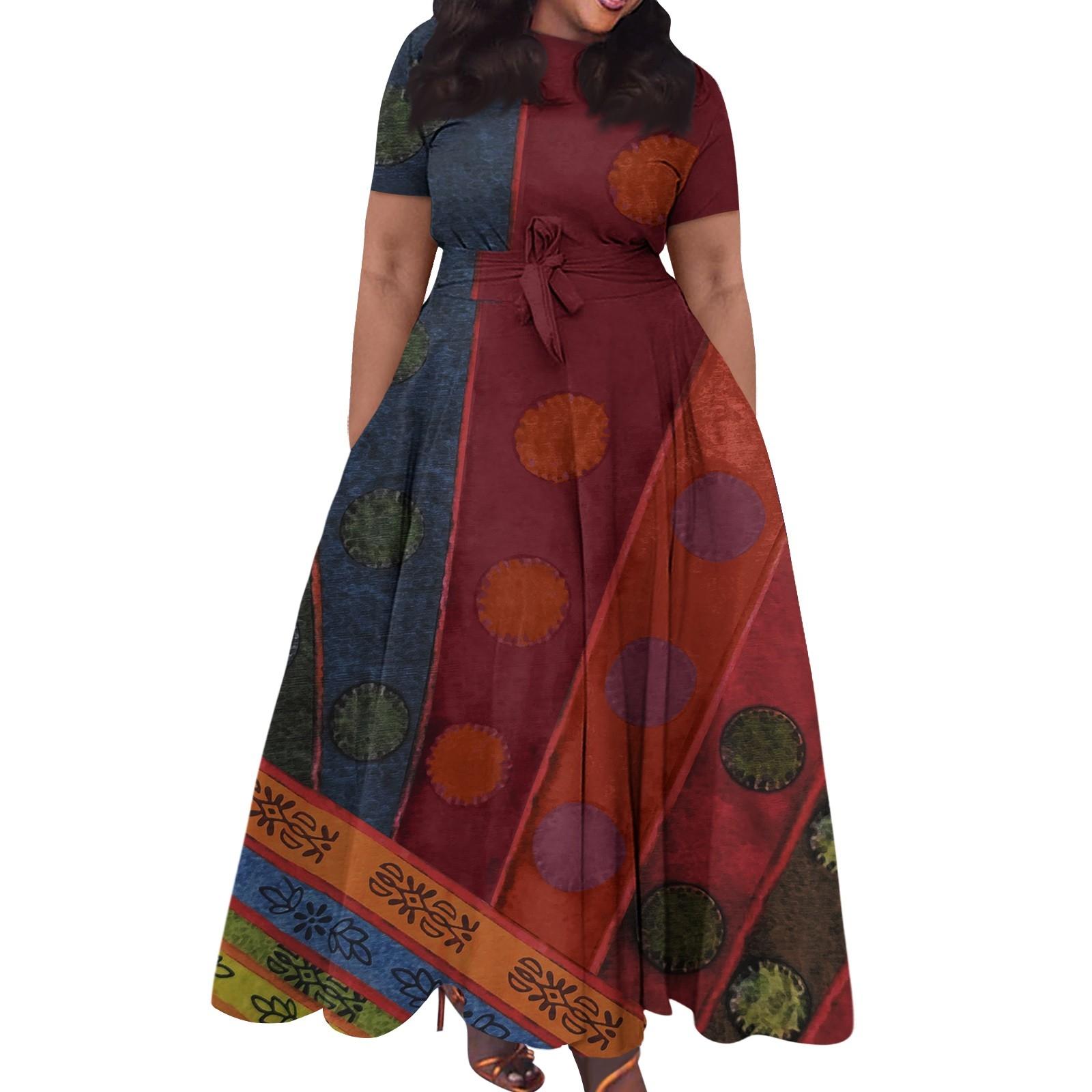 

Женское повседневное модное свободное платье большого размера с принтом, круглым вырезом и короткими рукавами, карманными бретелями XXXXL